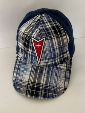 Plaid Baseball Cap Blue Checkered Hat Pontiac Style Logo Y2K Streetwear